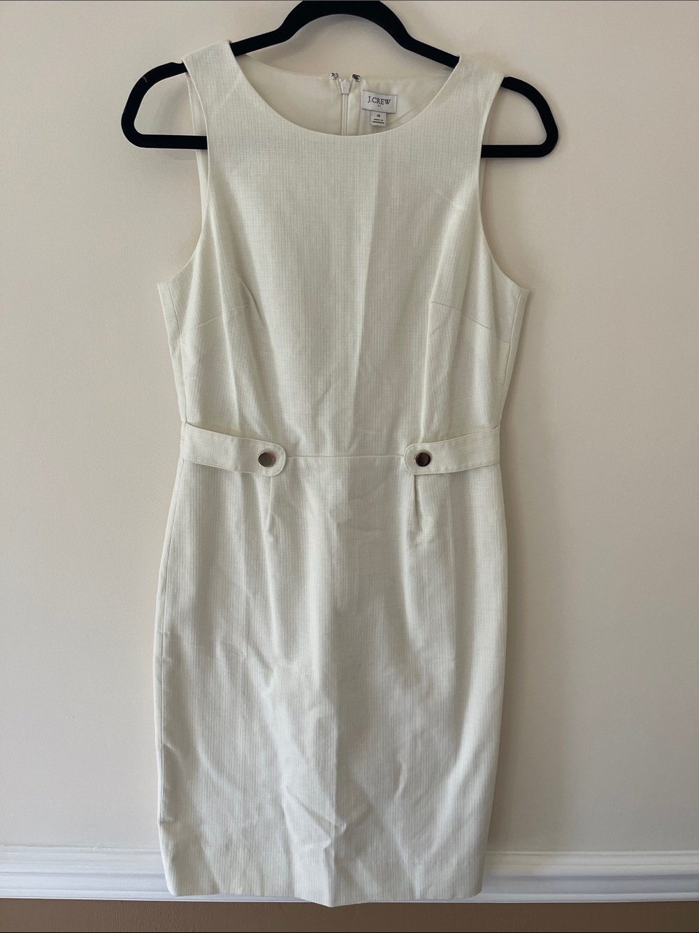 J. Crew Cream Sleeveless Sheath Dress with Waist Tab Detail